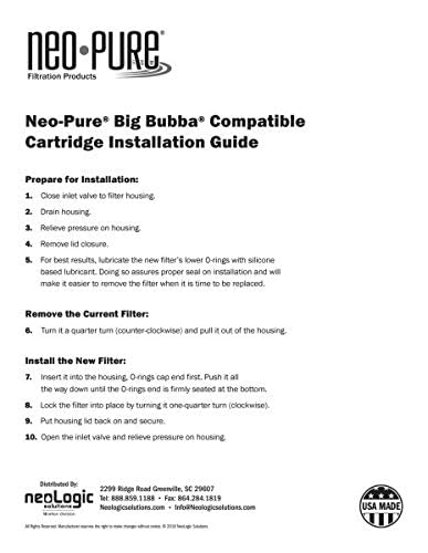Neo-Pure BB150-PH05 Big Bubba 5 Micron Pleated Filter Cartridge Compatible with Watts BBC-150-P5 Big Bubba BBH-150 housing
