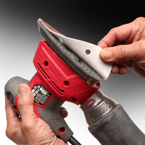 Great Working Tools Detail Palm Sander Hand Sander with Dust Bag & Sandpaper, 1.1 Amp 14,000 OPM, 27 Sanding Pads