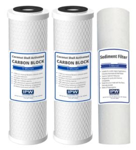 3-pack replacement filter kit for krystal pure kr15 ro system - includes carbon block filters & polypropylene sediment filter
