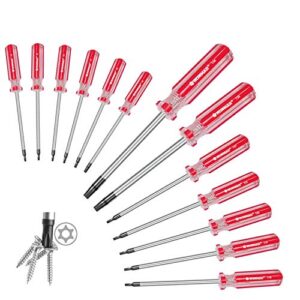ronmar 13-piece magnetic torx screwdrivers set, security tamper proof, t4、t5、t6、t7、t8、t9、t10、t15、t20、t25、t27、t30、t40 (red)
