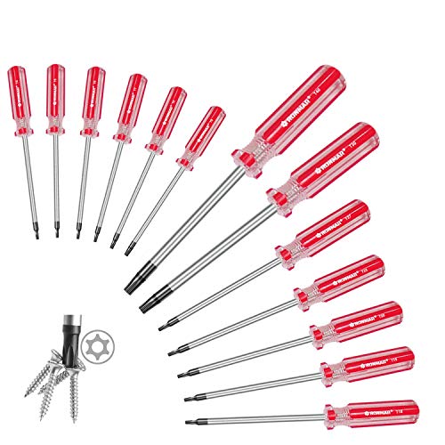 RONMAR 13-Piece Magnetic Torx Screwdrivers Set, Security Tamper Proof, T4、T5、T6、T7、T8、T9、T10、T15、T20、T25、T27、T30、T40 (red)