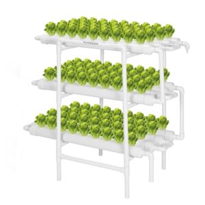 vivosun hydroponics growing system 108 plant sites, 3 layers 12 food-grade pvc-u pipes gardening system grow kit with water pump timer, nest basket and sponge for leafy vegetables