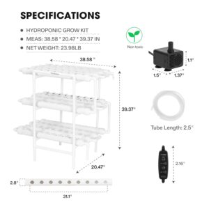 VIVOSUN Hydroponics Growing System 108 Plant Sites, 3 Layers 12 Food-Grade PVC-U Pipes Gardening System Grow Kit with Water Pump Timer, Nest Basket and Sponge for Leafy Vegetables