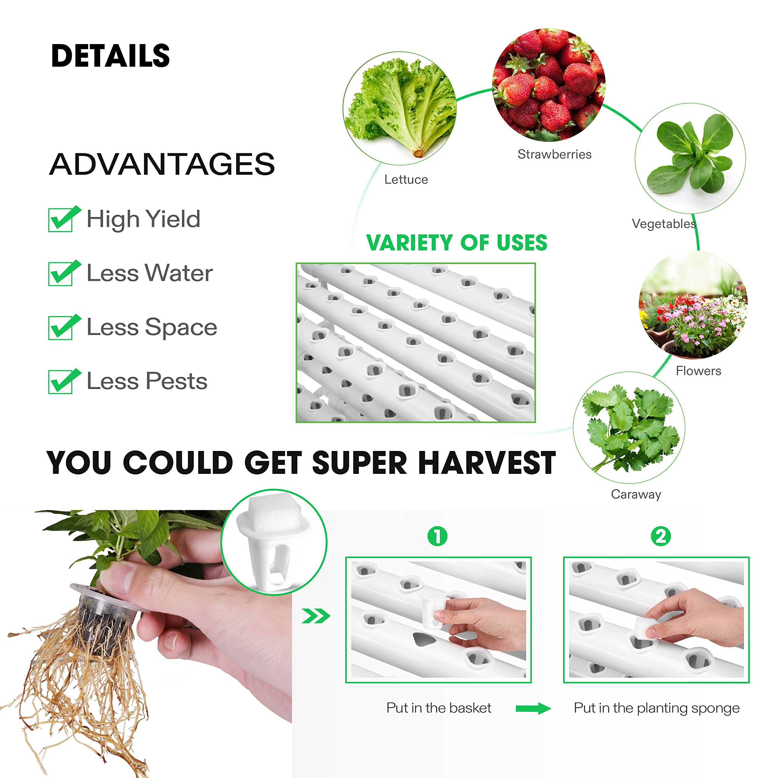 VIVOSUN Hydroponics Growing System 108 Plant Sites, 3 Layers 12 Food-Grade PVC-U Pipes Gardening System Grow Kit with Water Pump Timer, Nest Basket and Sponge for Leafy Vegetables