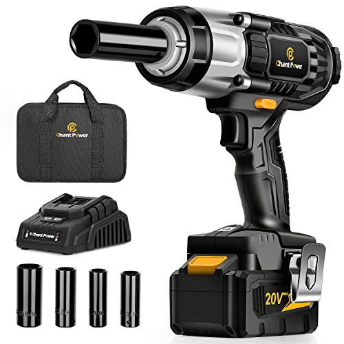 C P CHANTPOWER 20V 4.0Ah Battery Powered Cordless Impact Wrench, 1/2 Chuck Impact Gun w/Max Torque 330 ft lbs (450N.m), 4 Pcs Sockets,1 Hour Fast Charger and Tool Bag