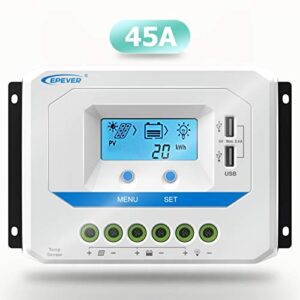 epever® 45a solar charge controller 12v/24v/36v/48v auto working pwm solar panel charge regulator with lcd display and powerful dual usb output