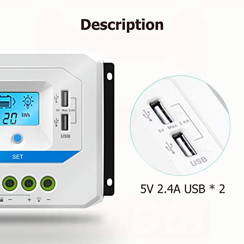 EPEVER® 45A Solar Charge Controller 12V/24V/36V/48V Auto Working PWM Solar Panel Charge Regulator with LCD Display and Powerful Dual USB Output