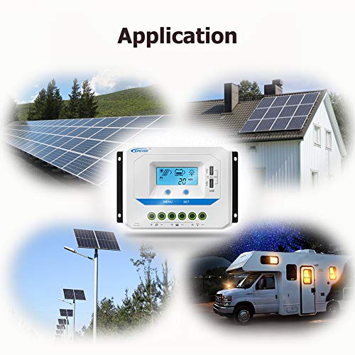 EPEVER® 45A Solar Charge Controller 12V/24V/36V/48V Auto Working PWM Solar Panel Charge Regulator with LCD Display and Powerful Dual USB Output