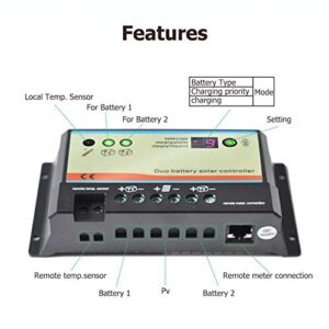 EPEVER EPIPDB-COM Series Dual Battery Solar Charge Controller 20A 12V/24V Auto Work for RVs Caravans and Boats etc Duo Battery Solar Charging System
