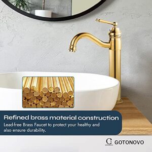 gotonovo Bathroom Sink Faucets Polished Gold One Hole Single Handle Tall Body Swivel Spout Gold Finish Pop Up Drain Without Overflow Vessel Faucet