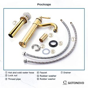 gotonovo Bathroom Sink Faucets Polished Gold One Hole Single Handle Tall Body Swivel Spout Gold Finish Pop Up Drain Without Overflow Vessel Faucet