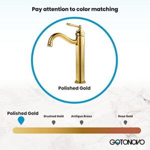 gotonovo Bathroom Sink Faucets Polished Gold One Hole Single Handle Tall Body Swivel Spout Gold Finish Pop Up Drain Without Overflow Vessel Faucet