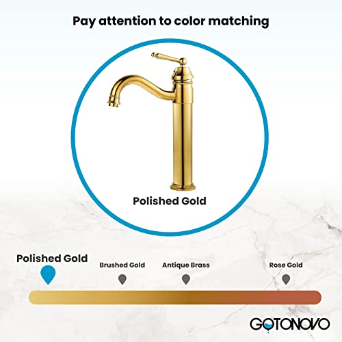 gotonovo Bathroom Sink Faucets Polished Gold One Hole Single Handle Tall Body Swivel Spout Gold Finish Pop Up Drain Without Overflow Vessel Faucet