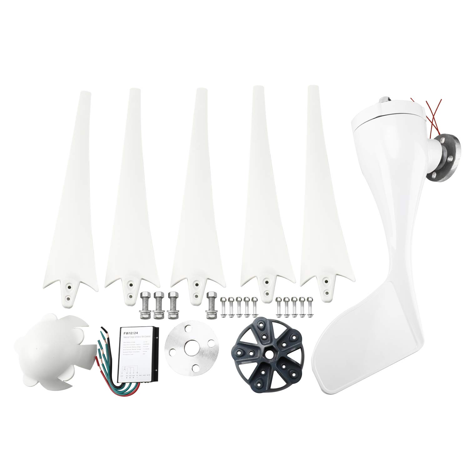 YaeMarine Wind Turbine Generator, 400W 12V Wind Turbine Businesses 5 Blade Wind Controller Turbine Generator kit for Home/Camping, White, Black, Blue, Red, Green (White)