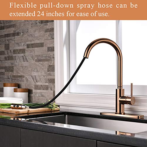 RULIA Copper Rose Gold Kitchen Faucet, Kitchen Sink Faucet, Sink Faucet, Pull-Down Kitchen Faucets, Bar Kitchen Faucet, RV Kitchen Faucet, RB1025