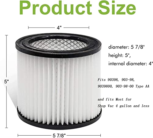 90398 HEPA Replacement Filter for Shop-Vac 90398 903-98, 9039800, 903-98-00 Hangup Wet Dry Vacuum Small Cartridge Filter Type AA, Fits Most for Shop Vac 4 Gallon and Less