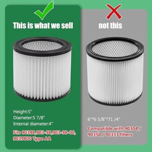 90398 HEPA Replacement Filter for Shop-Vac 90398 903-98, 9039800, 903-98-00 Hangup Wet Dry Vacuum Small Cartridge Filter Type AA, Fits Most for Shop Vac 4 Gallon and Less