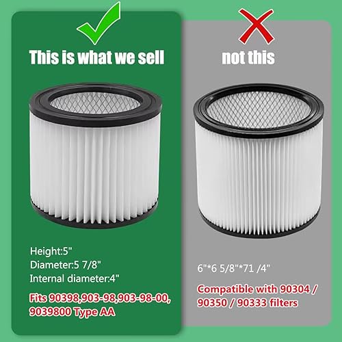 90398 HEPA Replacement Filter for Shop-Vac 90398 903-98, 9039800, 903-98-00 Hangup Wet Dry Vacuum Small Cartridge Filter Type AA, Fits Most for Shop Vac 4 Gallon and Less