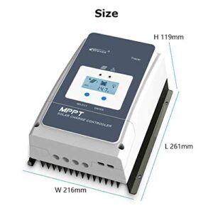 EPEVER 60A MPPT Solar Charge Controller 12/24/36/48VDC Automatically Identifying System Voltage with MT50 Remote Meter & Temperature Sensor RTS & Communication Cable RS485