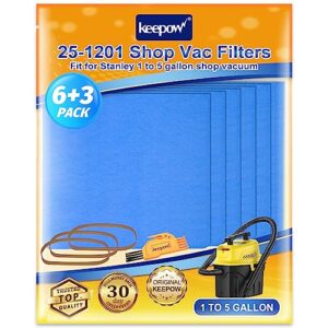 keepow shop vac filters compatible with stanley 1-6 gallon wet/dry vacuums sl18910p-3, sl18129, sl18133, part# 25-1201 (6 pack)
