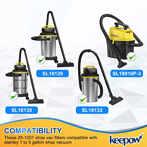 KEEPOW Shop Vac Filters Compatible with Stanley 1-6 Gallon Wet/Dry Vacuums SL18910P-3, SL18129, SL18133, Part# 25-1201 (6 Pack)