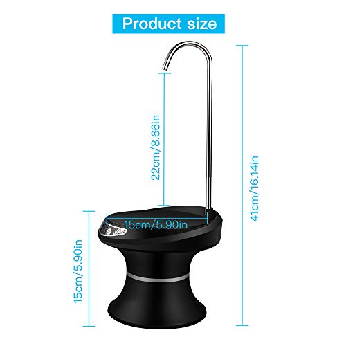 Drinking Water Dispenser Pump with Tray, Maypott Automatic Quantitative Water Pump for 1-5 Gallon Bottle Water Jugs, USB Rechargeable BPA-Free, Portable for Home Kitchen, Outdoor Camping (Black)