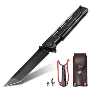 edcfans tanto folding knife, pocket knife for men with clip, edc slingshot for outdoor