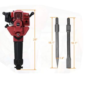 1700W Heavy Duty Demolition Jack Hammer with Pointed Chisel&Flat Chisel, 2-Stroke Gas Powered Demolition Jack Hammer Concrete Breaker 52CC Demolition Hammer Chisel 1.2L Concrete Breaker Hammer