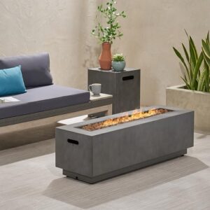 Lynn Outdoor Rectangular Fire Pit with Tank Holder, Concrete