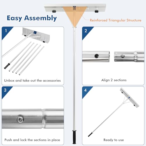 Goplus Snow Roof Rake, 5ft-20ft Extendable Aluminum Snow Removal Tool Shovel with Wheels, 26" Blade & 5-Section Tubes for Snow Leaves Debris Car, Scratch Free