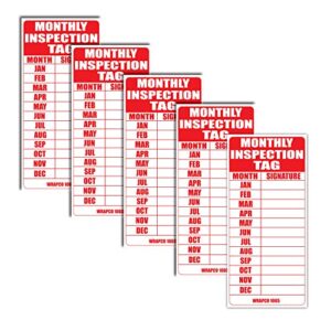 monthly inspection tag 5" x 2" (5 pack) self adhesive vinyl sticker decal indoor/outdoor & water proof with gloss uv protection