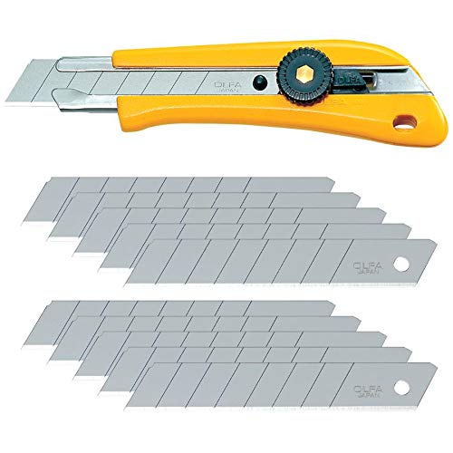 OLFA 18mm Heavy-Duty Utility Knife and 80 Replacement Blades (BN-L/LB-10B) - Multi-Purpose Custom Cutting Depth Precision Knife with Replacement Blades (10 Blades, 80 Segments)