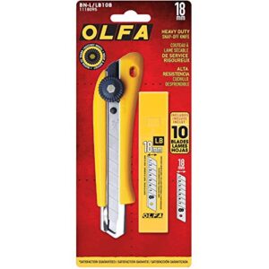 OLFA 18mm Heavy-Duty Utility Knife and 80 Replacement Blades (BN-L/LB-10B) - Multi-Purpose Custom Cutting Depth Precision Knife with Replacement Blades (10 Blades, 80 Segments)