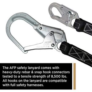 AFP 6FT Single Leg Internal Shock Absorbing Safety Fall Protection Lanyard with Pelican Rebar & Snap Hook |Heavy-Duty Webbing | Roofer, Construction, Scaffolding PPE | OSHA & ANSI Rated