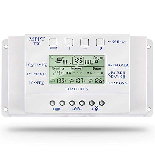 MPPT T-30 Solar Charge Controller 12V 24V for Max 48V Input with LCD Display,Compatible MPPT Charge Controller PWM Intelligent/Efficient/Energy Saving