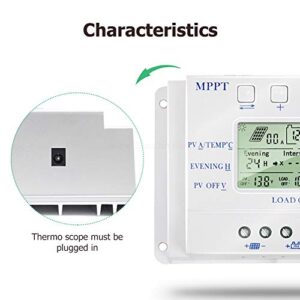 MPPT T-30 Solar Charge Controller 12V 24V for Max 48V Input with LCD Display,Compatible MPPT Charge Controller PWM Intelligent/Efficient/Energy Saving