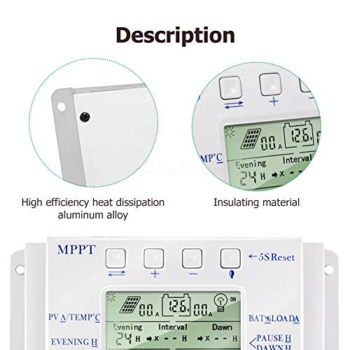 MPPT T-30 Solar Charge Controller 12V 24V for Max 48V Input with LCD Display,Compatible MPPT Charge Controller PWM Intelligent/Efficient/Energy Saving