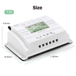 MPPT T-30 Solar Charge Controller 12V 24V for Max 48V Input with LCD Display,Compatible MPPT Charge Controller PWM Intelligent/Efficient/Energy Saving