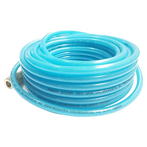 SANFU Polyurethane(PU) Reinforced 1/4”ID(6.3 x 9.8mm) x 100ft, Air Hose With 1/4” Swivel MNPT Solid Brass Quick Coupler and Plug, Transparent Blue(100’)