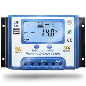 60a solar charge controller 12v/24v automatic voltage recognition solar panel charging discharge regulator with dual 5v usb output backlight lcd display