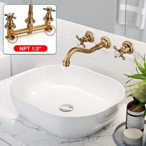 Antique Brass Bathroom Widespread Sink Faucet Wall Mount 3 Holes 2 Cross Knobs Brass Lavatory Basin Mixer Tap Mixing Spout Double Handles Commercial