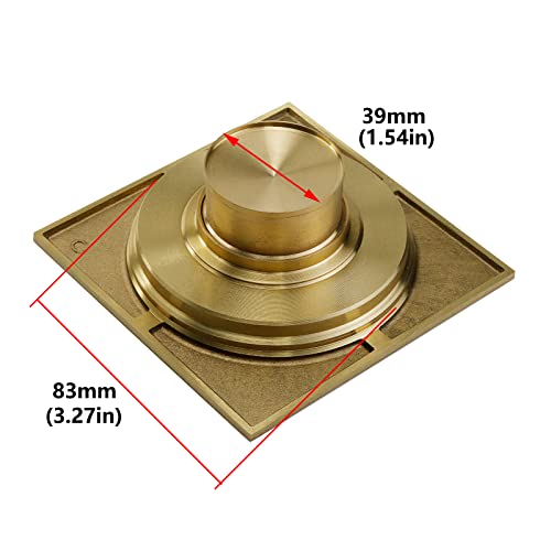 3.9-inch Copper Shower Floor Drain with Removable Strainer Cover, Antrader Square Anti-Clogging Bathroom Accessory, Gold