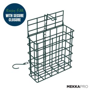 MEKKAPRO Suet Feeder with Hanging Metal Roof, One Suet Capacity, Suet Bird Feeder for Outside Hanging Water Resistant, Hanging Bird Feeder - Wild Bird Feeder Easy to Use Suet Cage (Single)