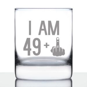 49 + 1 middle finger - funny 50th birthday whiskey rocks glass gifts for men & women turning 50 - fun whisky drinking tumbler