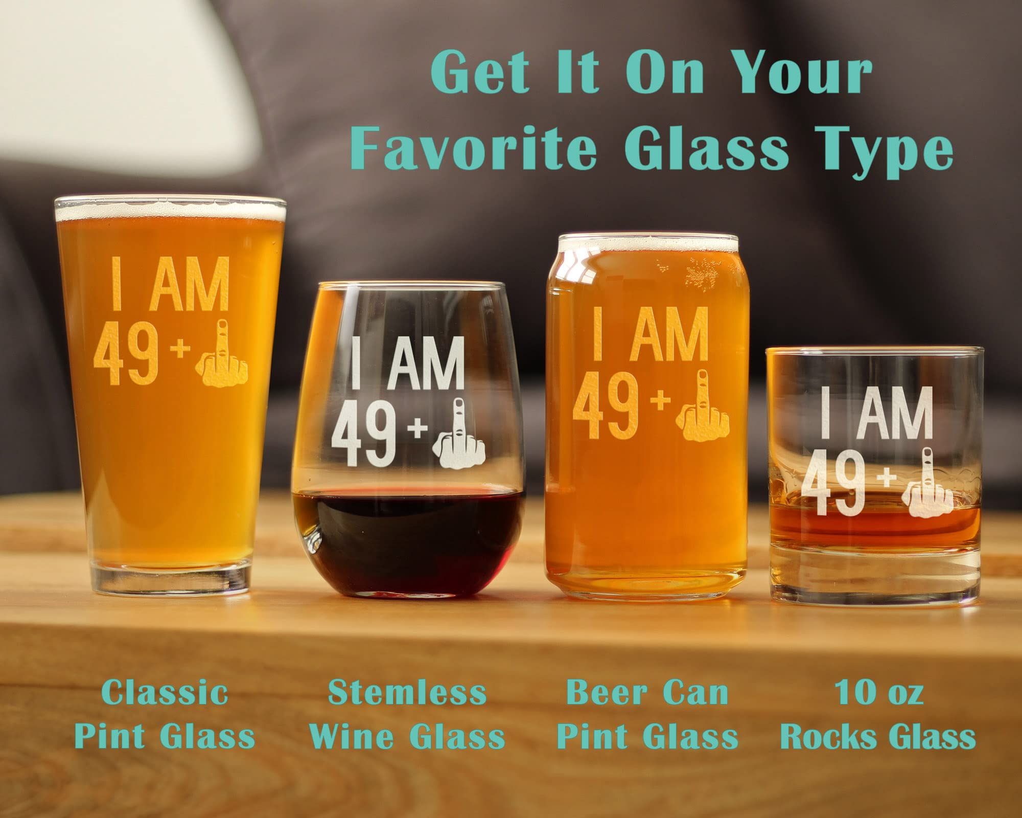 49 + 1 Middle Finger - Funny 50th Birthday Whiskey Rocks Glass Gifts for Men & Women Turning 50 - Fun Whisky Drinking Tumbler