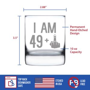 49 + 1 Middle Finger - Funny 50th Birthday Whiskey Rocks Glass Gifts for Men & Women Turning 50 - Fun Whisky Drinking Tumbler