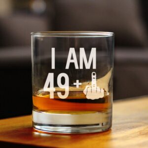 49 + 1 Middle Finger - Funny 50th Birthday Whiskey Rocks Glass Gifts for Men & Women Turning 50 - Fun Whisky Drinking Tumbler