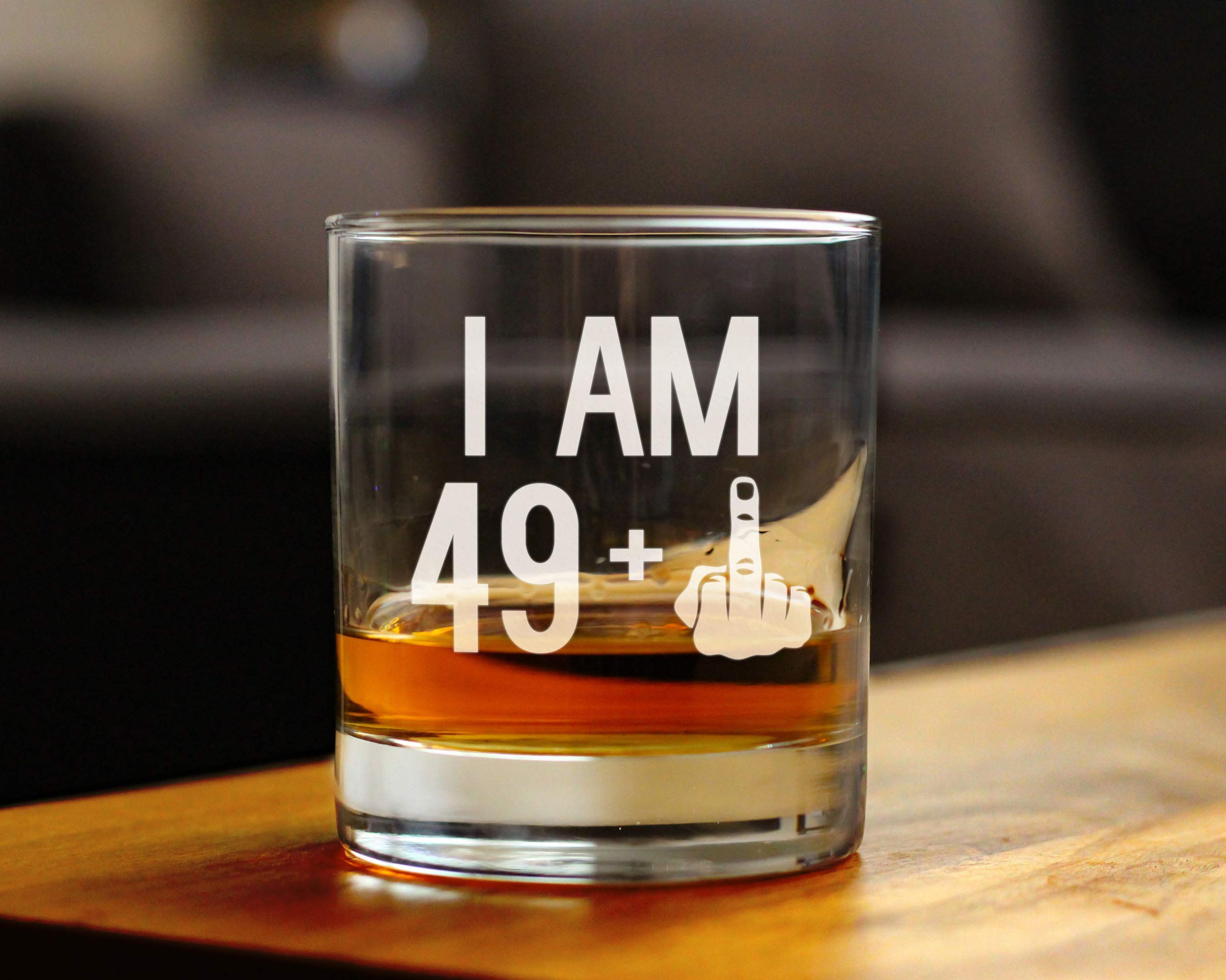 49 + 1 Middle Finger - Funny 50th Birthday Whiskey Rocks Glass Gifts for Men & Women Turning 50 - Fun Whisky Drinking Tumbler