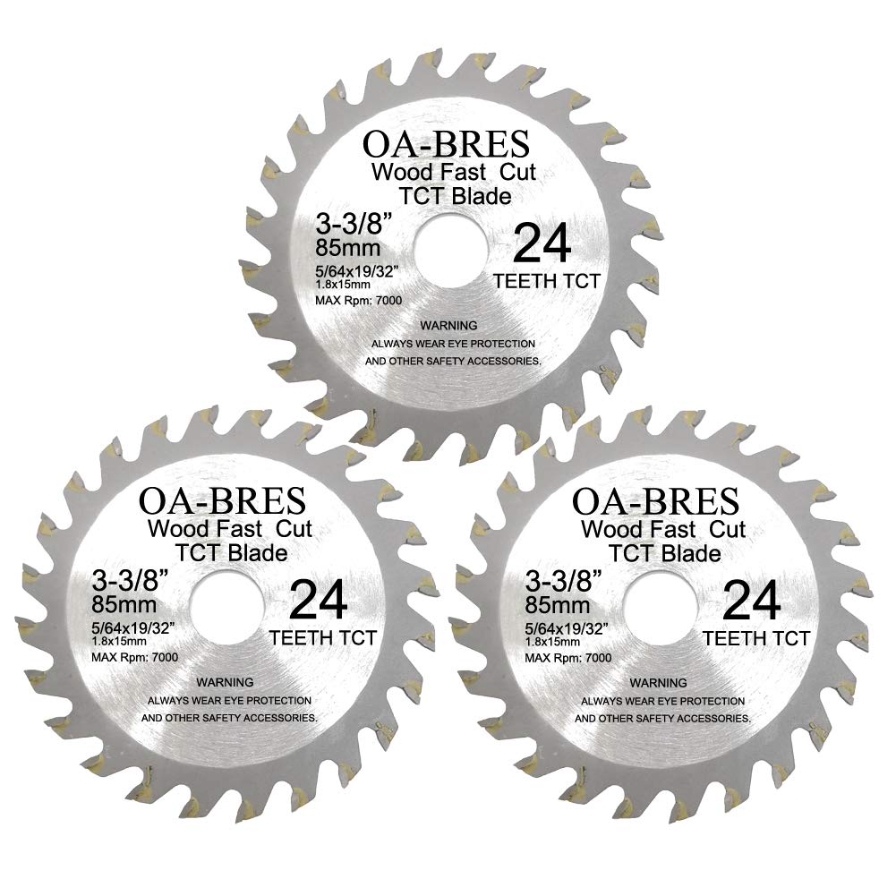 3-3/8-inch 24T Circular Saw Blade, Carbide Tipped Fast Cut TCT Blade for Rockwell Versacut Versa Cut Rk3440k, Makita Cordless 3-3/8" Sh01w, Craftsman Nextec, Arbor Size 19/32-inch (3 Pack)