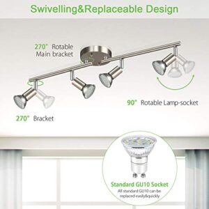 Unicozin LED 4 Light Track Lighting Kit, Matt Nickel 4 Way Ceiling Spot Lighting, Flexibly Rotatable Light Head, Modern Track Light Included 4 x LED GU10 Bulb (4W, Daylight White 5000K, 400LM)